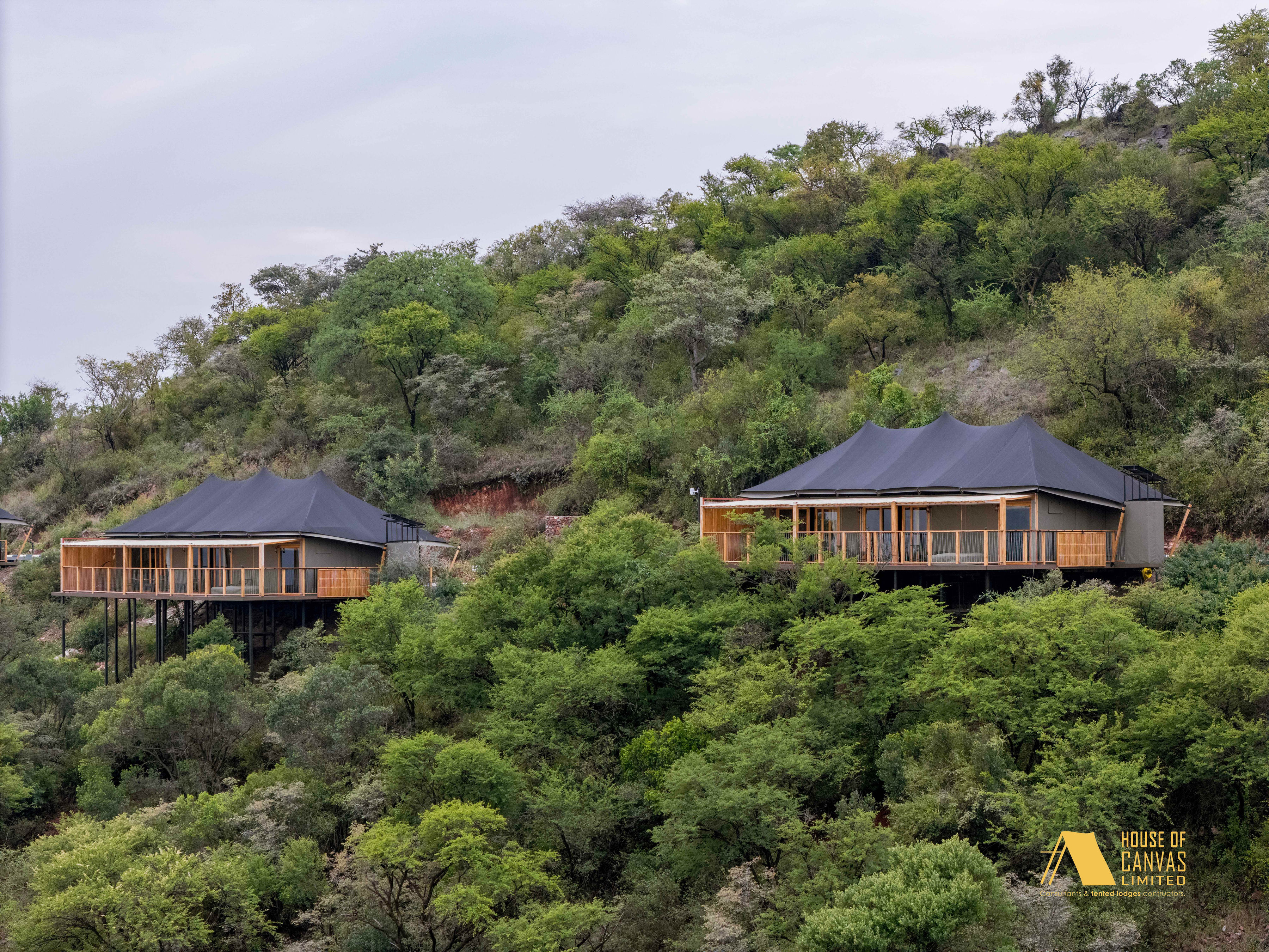 High angle view of luxury safari accommodations
