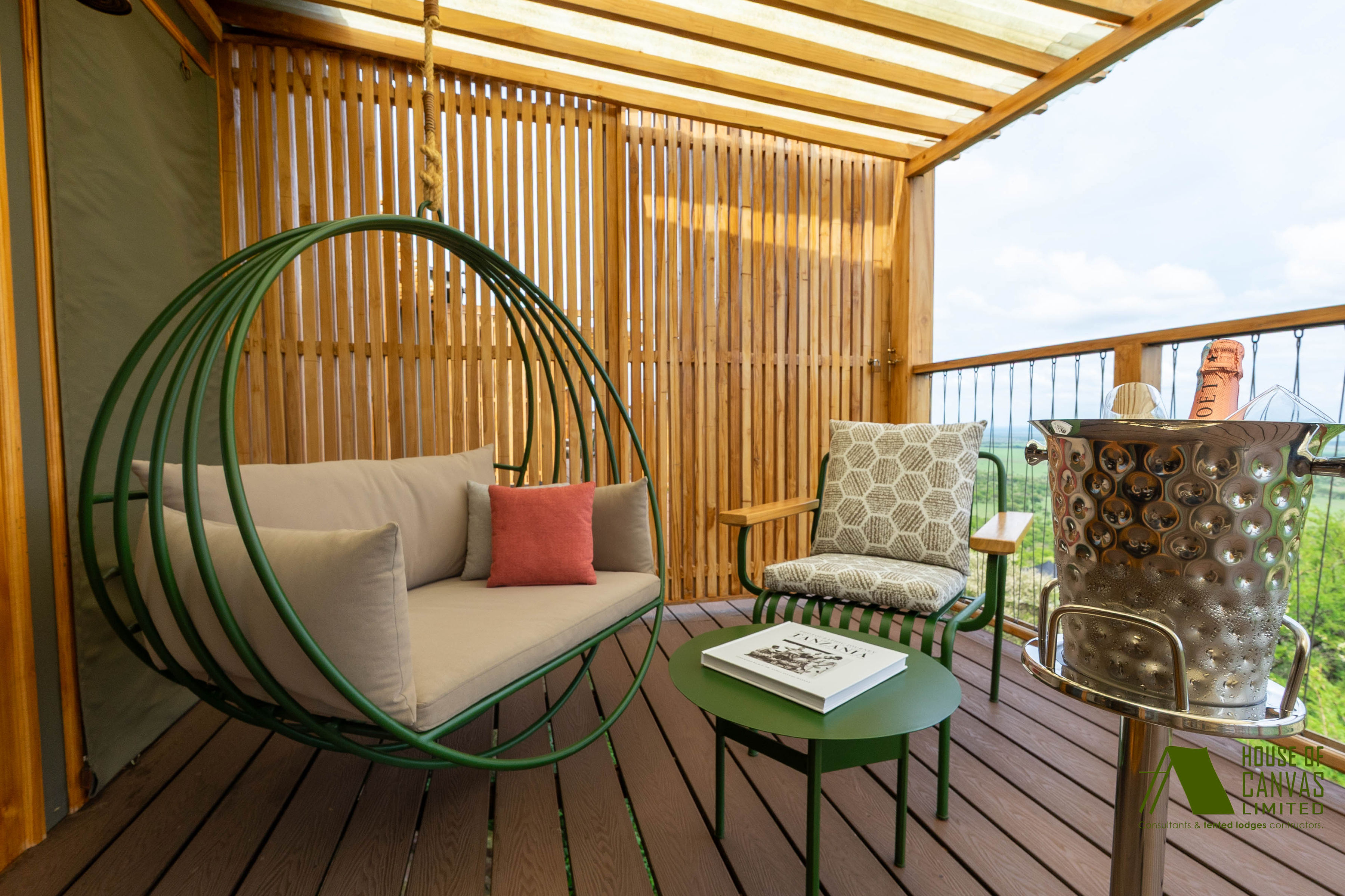 Spacious tent interior with traditional decor