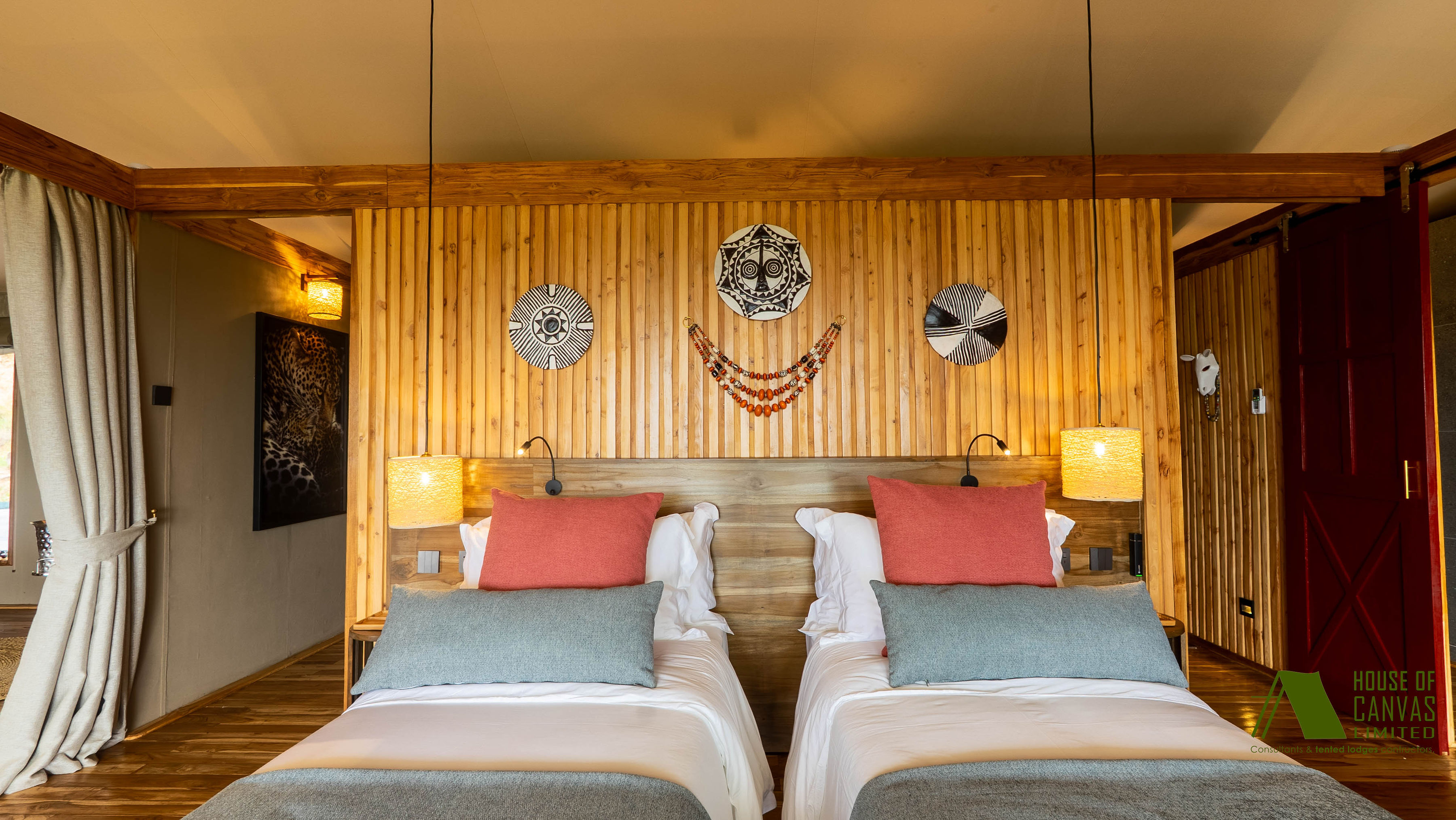 Sophisticated tent interior with modern amenities