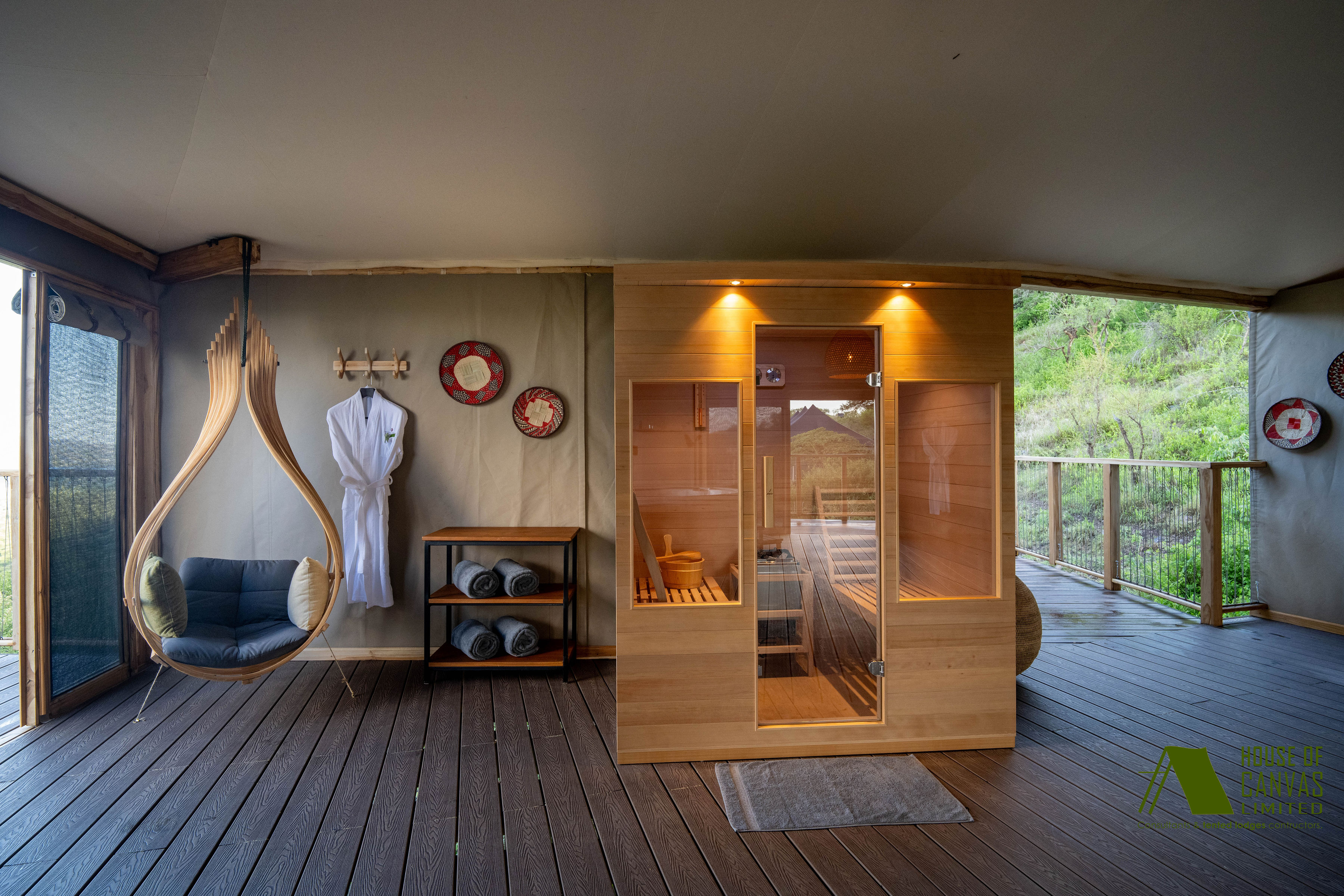 Evening exterior with atmospheric lighting