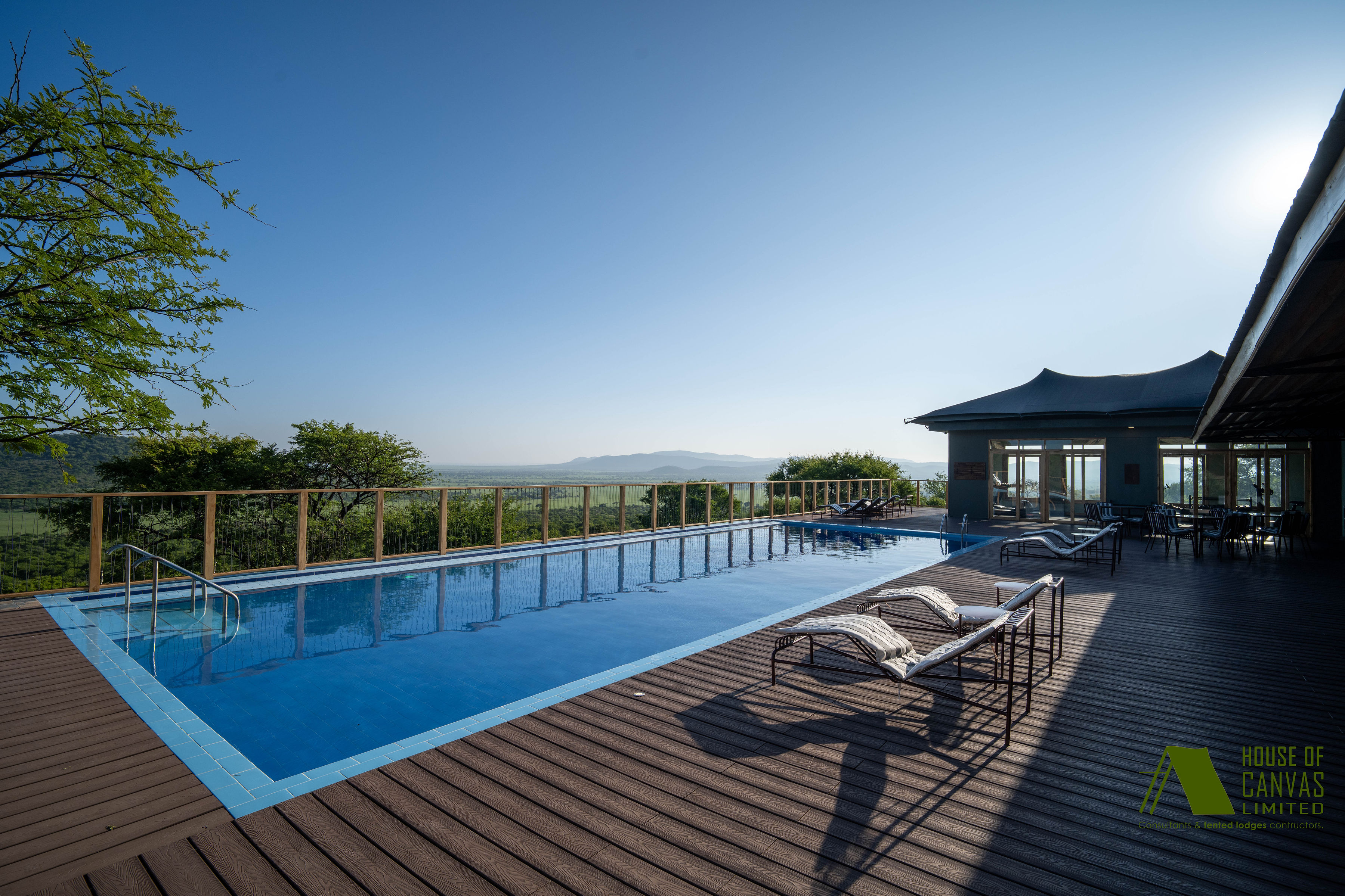 Safari tent with panoramic wilderness views