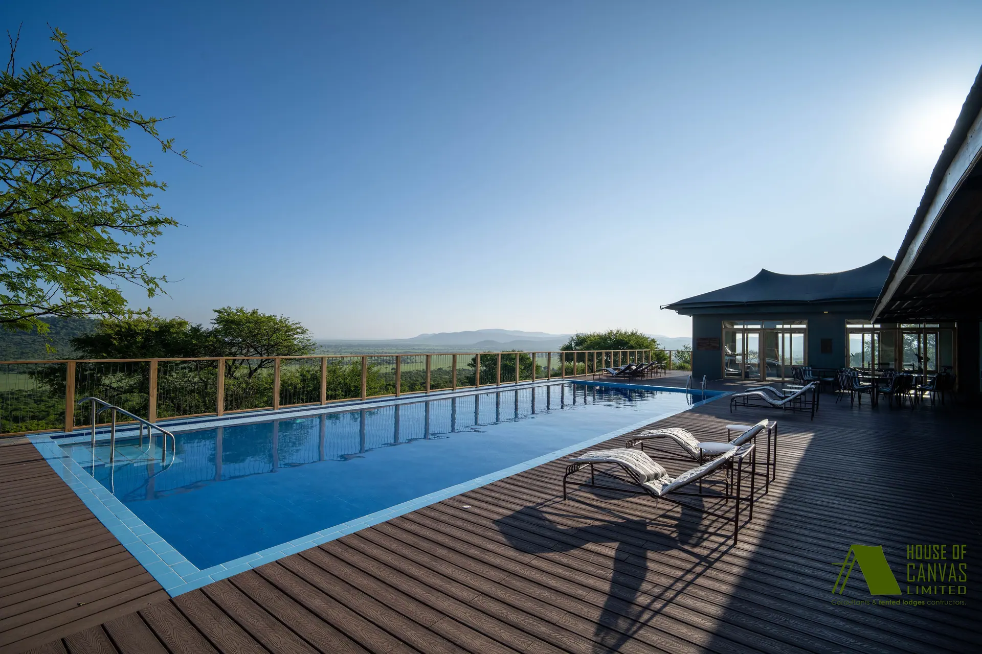 Safari tent with panoramic wilderness views