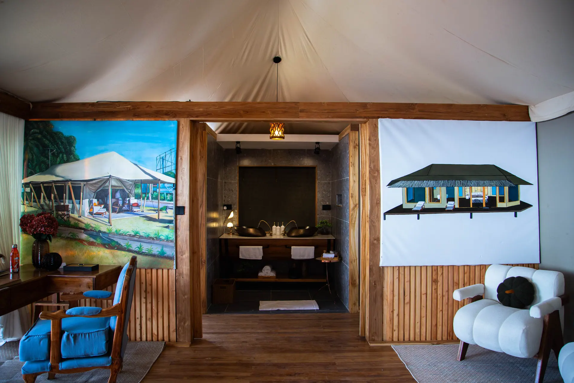Interior showcase with custom murals and finishes